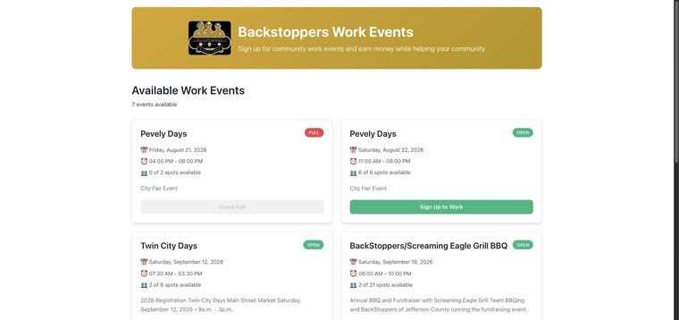 BackStoppers work events app